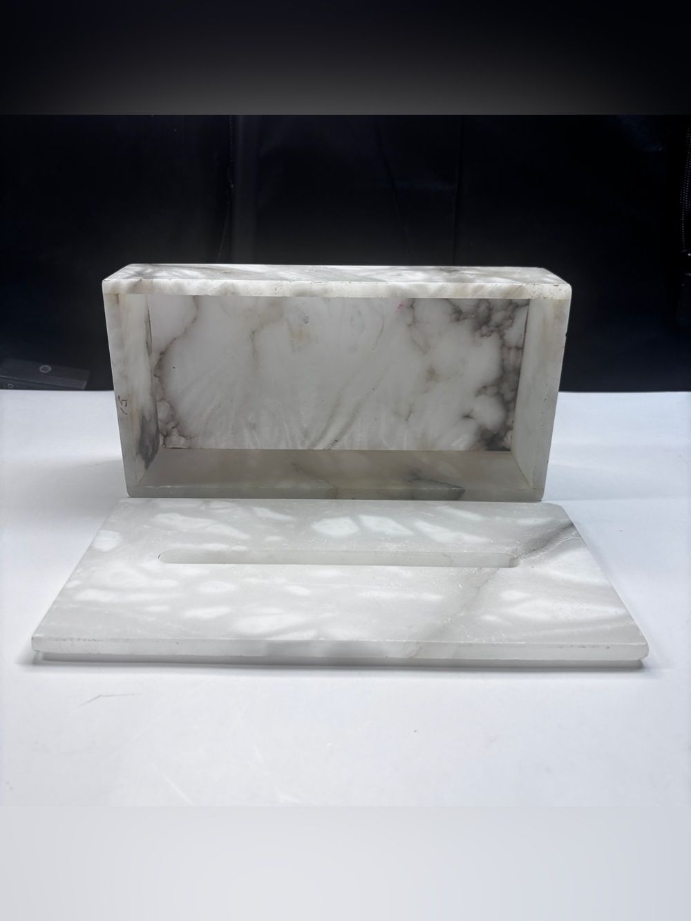 White Alabaster Tissue Box Cover W/lid Rectangular Stone Holder Facial Holder - Picture 3 of 16